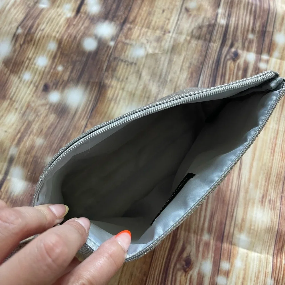 Lancome Pewter Lizard Embossed Cosmetic Bag Makeup Pouch Front‎ Pocket